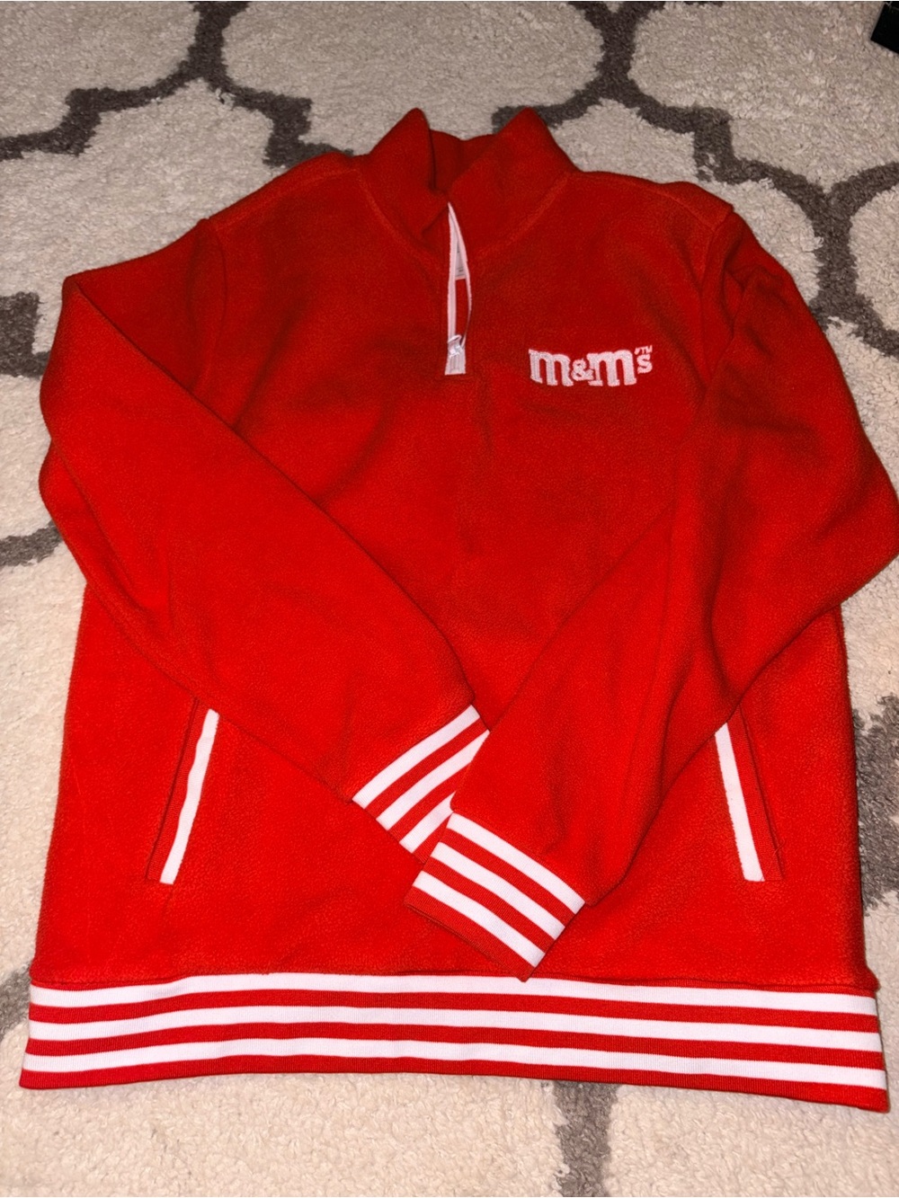 M&M'S Red Quarter-Zip Fleece Pullover with White Stripe Accents